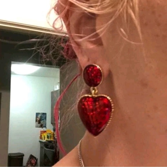 Gold Red Heart earrings strawberry drop dangle retro rockabilly pinup 💖2/$30 - Picture 13 of 15